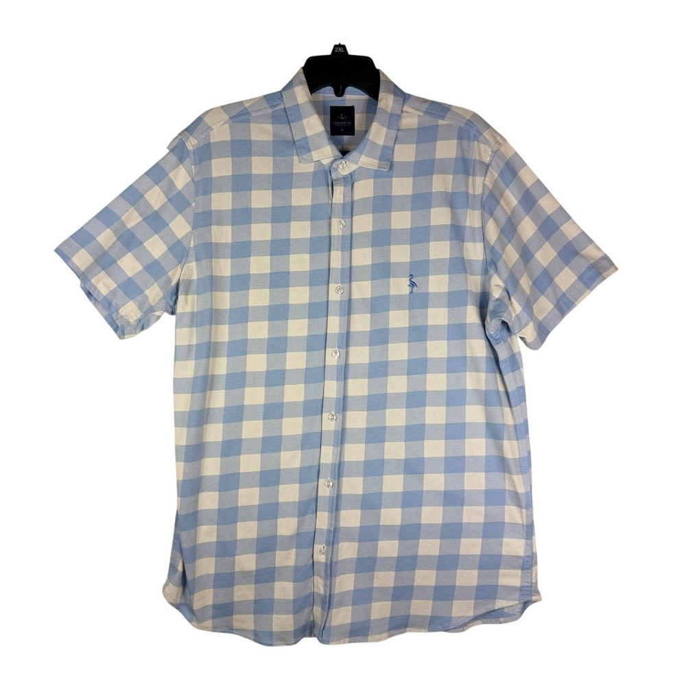 Tailorbyrd Collection Men L Blue White Gingham‎ Short Sleeve Button Down Shirt